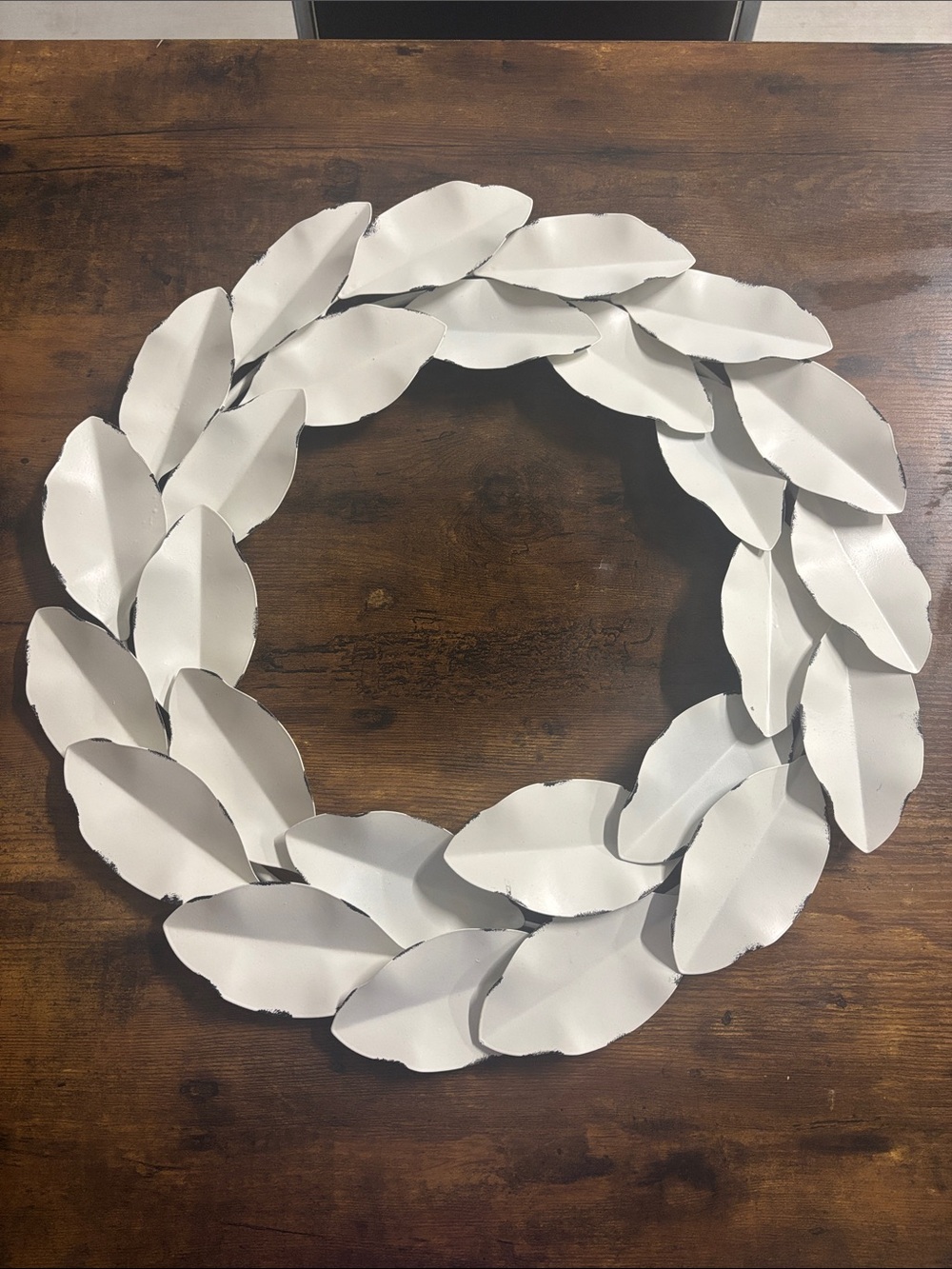 White Leaf Metal Wreath - Decorative Home Accent 19”